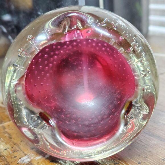 Vtg Drak Red Murano Hand Blown Glass Controlled Bubbles Candy Dish Ash Tray Read - Picture 9 of 10